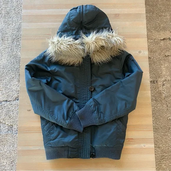 Spiewak Hooded Bomber Jacket Coat Faux Fur Medium - Picture 1 of 8